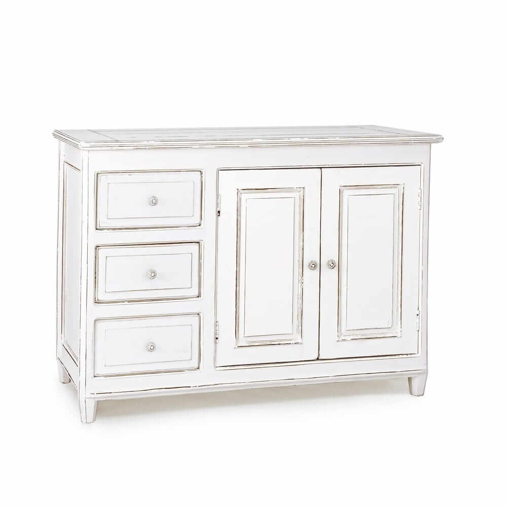 Credenza in Legno Mango 2 Ante e 3 Cassetti Stile Shabby - MAEVE