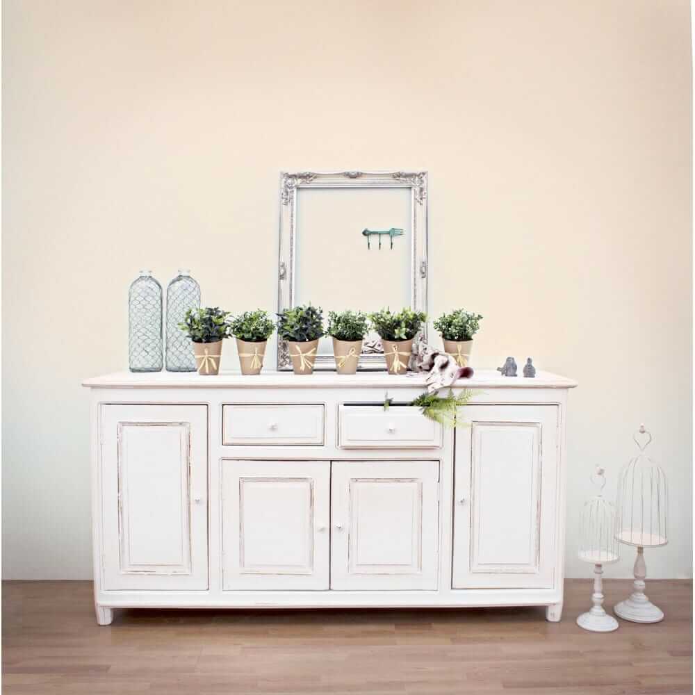 Credenza in Legno Mango 4 Ante 2 Cassetti Stile Shabby Chic - MAEVE