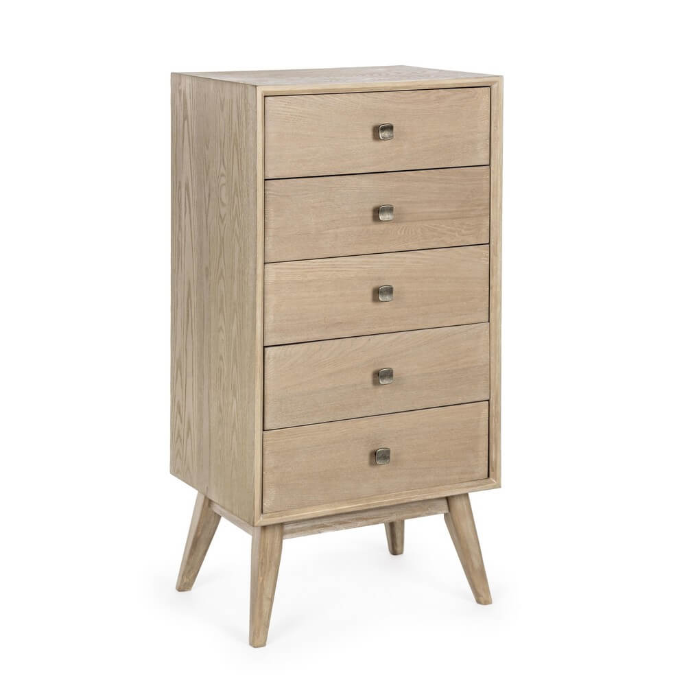 Cassettiera Alta 5 Cassetti in Legno Stile Scandinavo - ALEXANDRA