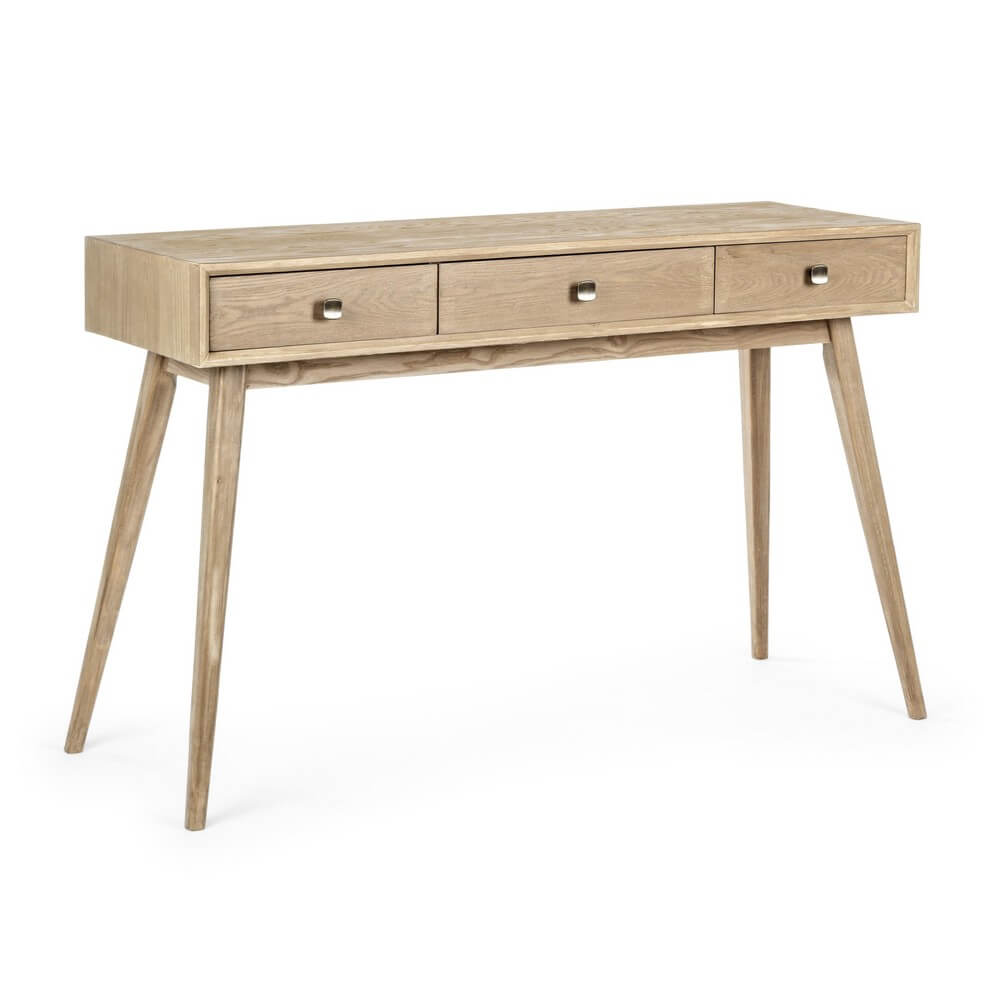Consolle in legno con 3 cassetti e gambe a compasso stile nordico - ALEXANDRA
