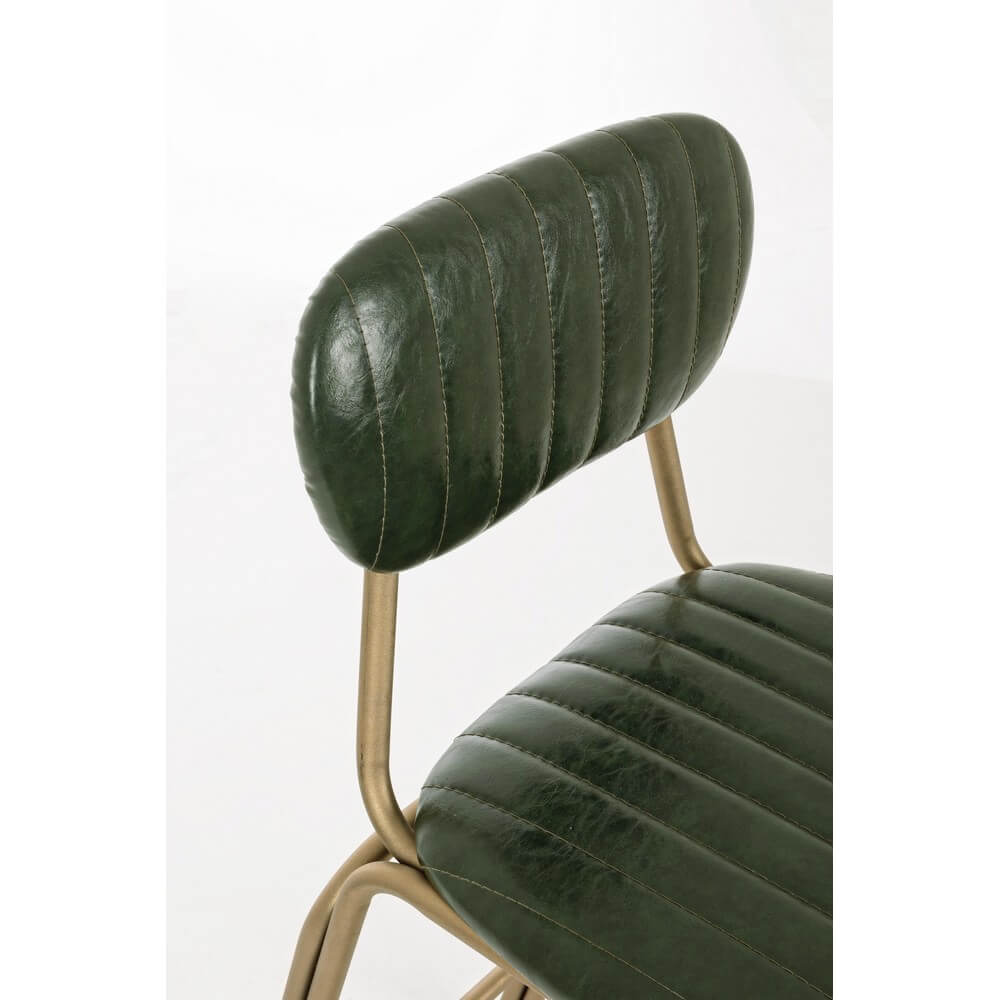 Sgabello da Bar Imbottito in Similpelle Verde con Struttura in Acciaio - BARNABY