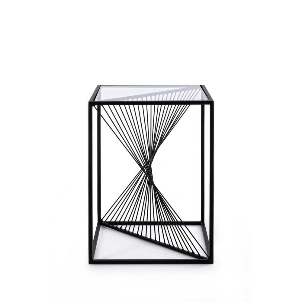 Tavolino in Acciaio con Piano in Vetro Temperato Design Geometrico - WILLIAM