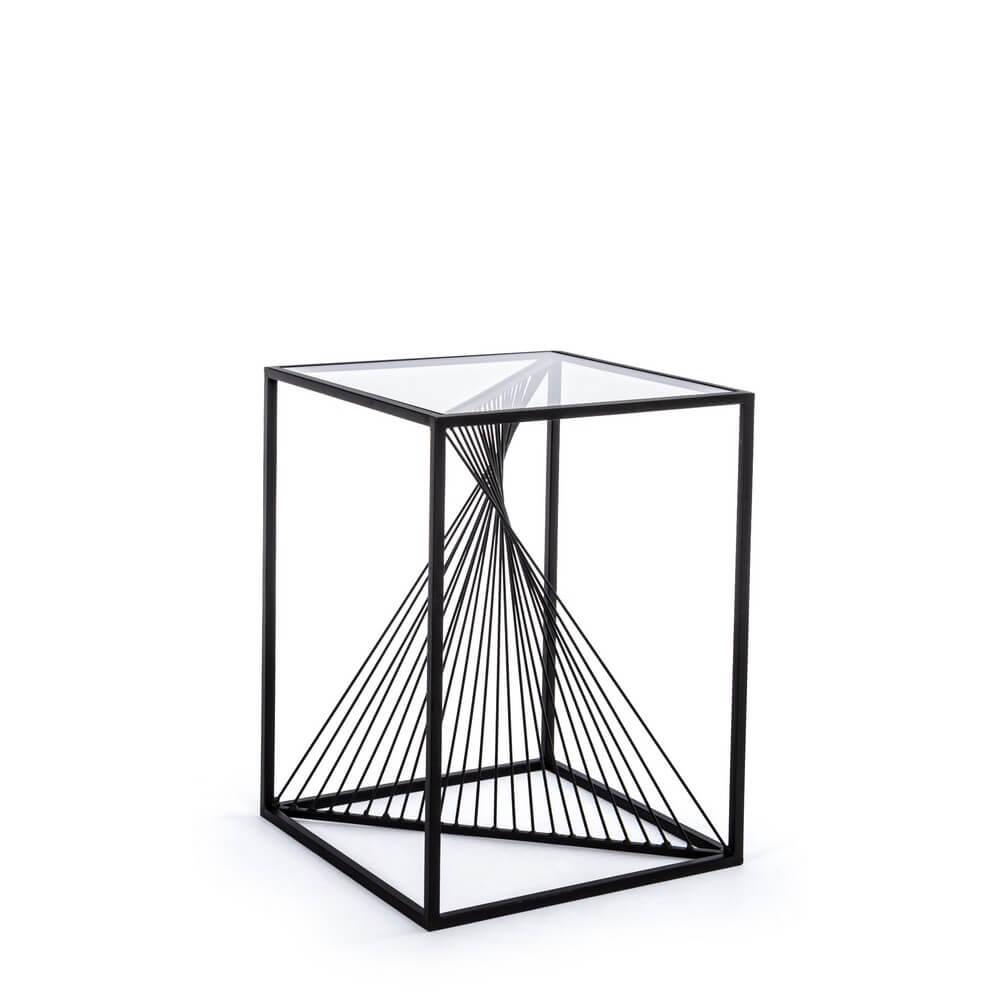 Tavolino in Acciaio con Piano in Vetro Temperato Design Geometrico - WILLIAM