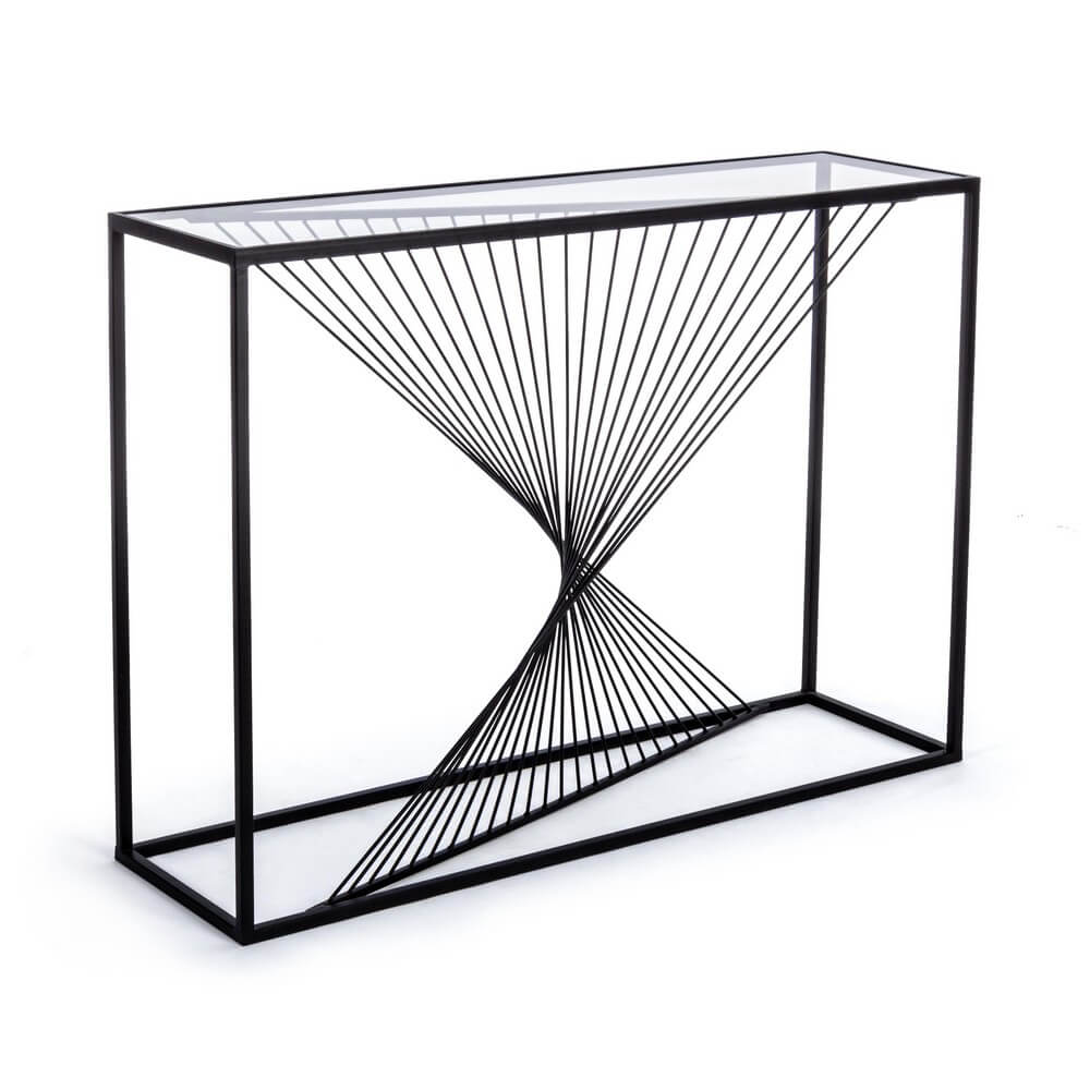 Consolle in Acciaio Nero con Piano in Vetro Temperato Design Geometrico - WILLIAM