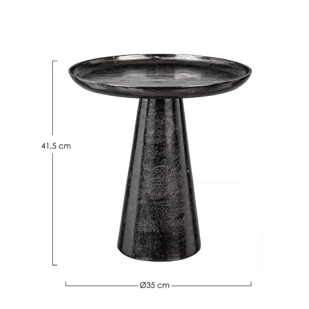 Tavolino rotondo in alluminio finitura nichel scuro con base conica - FUSION