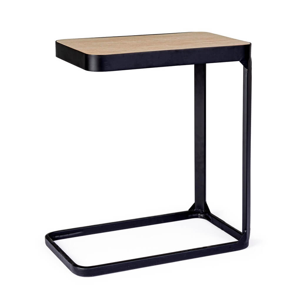 Set di 2 Tavolini Laterali in Acciaio con Piano in Legno Abete - REGAL