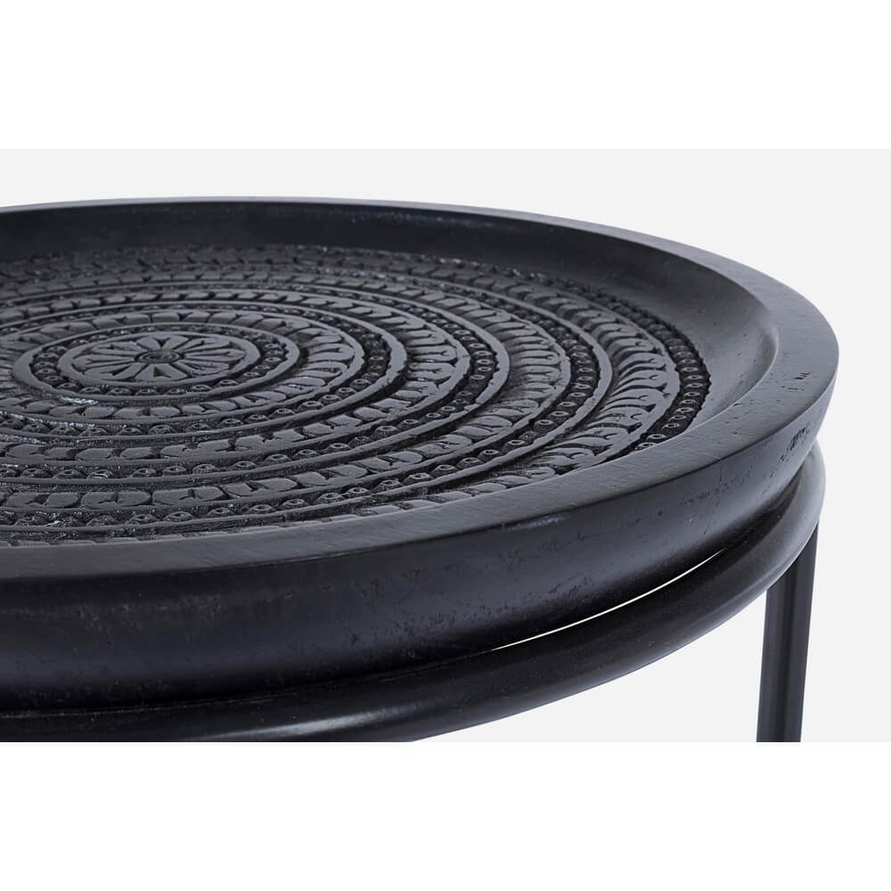Set da 3 Tavolini Rotondi in Legno di Mango e Acciaio - EMPRESS