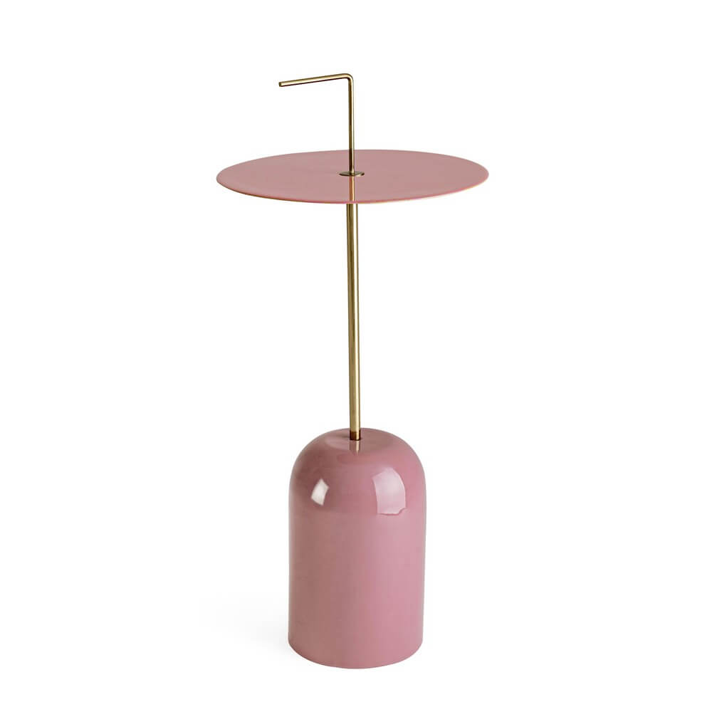 Tavolino Laterale in Acciaio Smaltato Rosa con Manico Ottone - KALEB