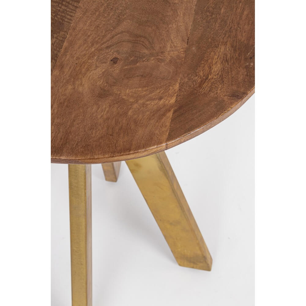 Tavolino rotondo legno di mango e acciaio ottonato 50 cm - WESLEY