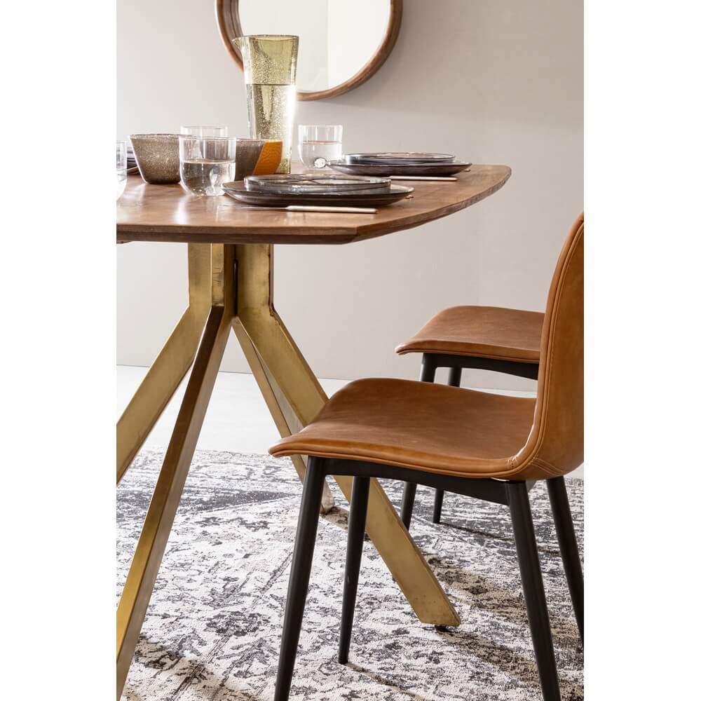 Tavolo da pranzo in legno di mango con gambe in acciaio dorato - WESLEY