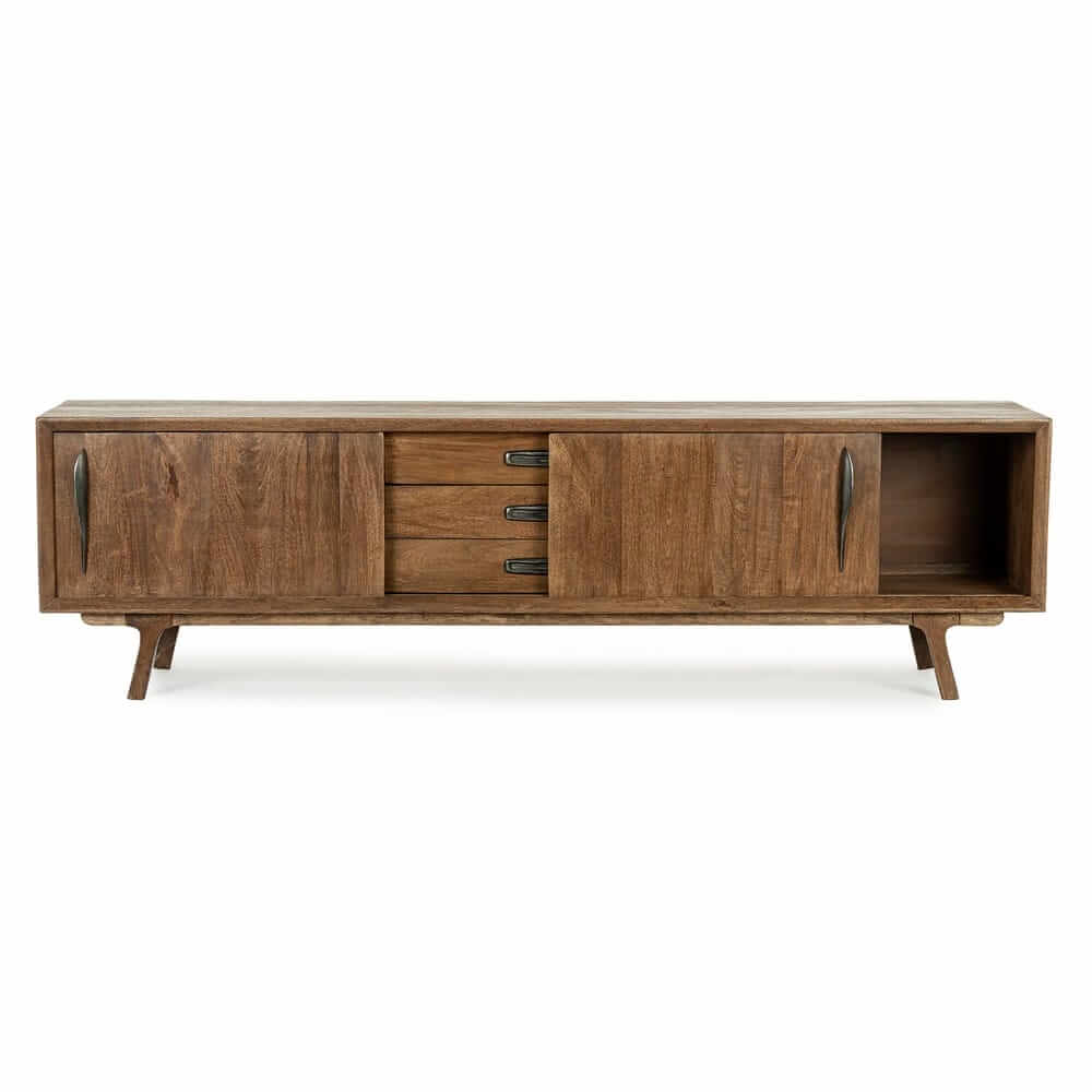Mobile porta TV in legno di mango 2 ante e 3 cassetti stile vintage - LAWSON