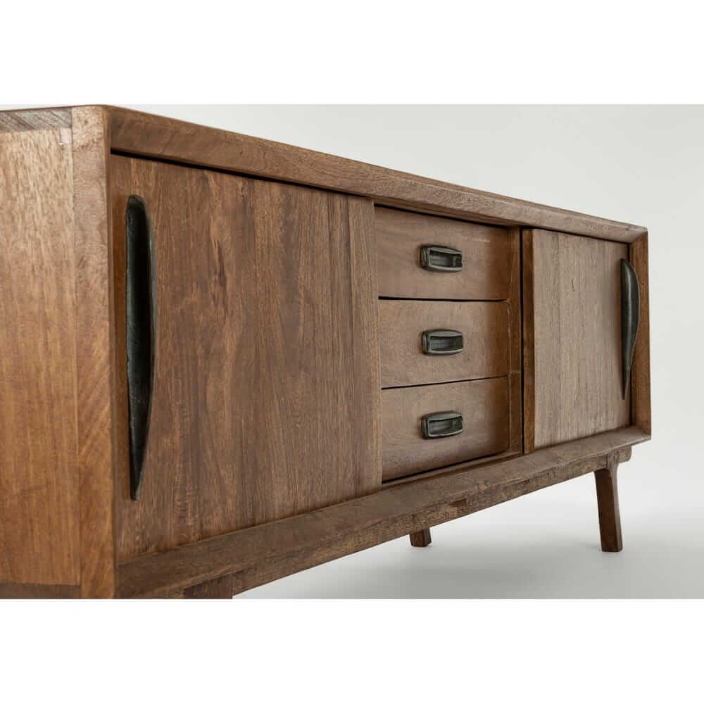 Mobile porta TV in legno di mango 2 ante e 3 cassetti stile vintage - LAWSON
