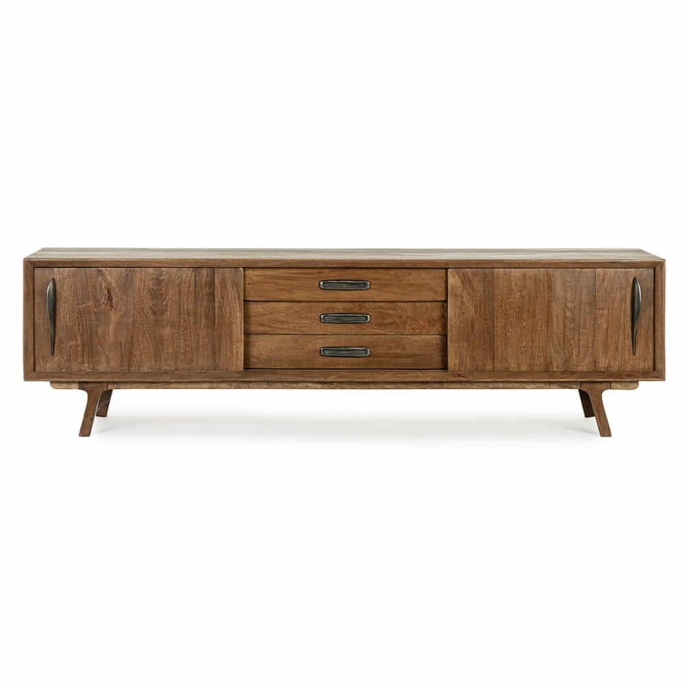 Mobile porta TV in legno di mango 2 ante e 3 cassetti stile vintage - LAWSON