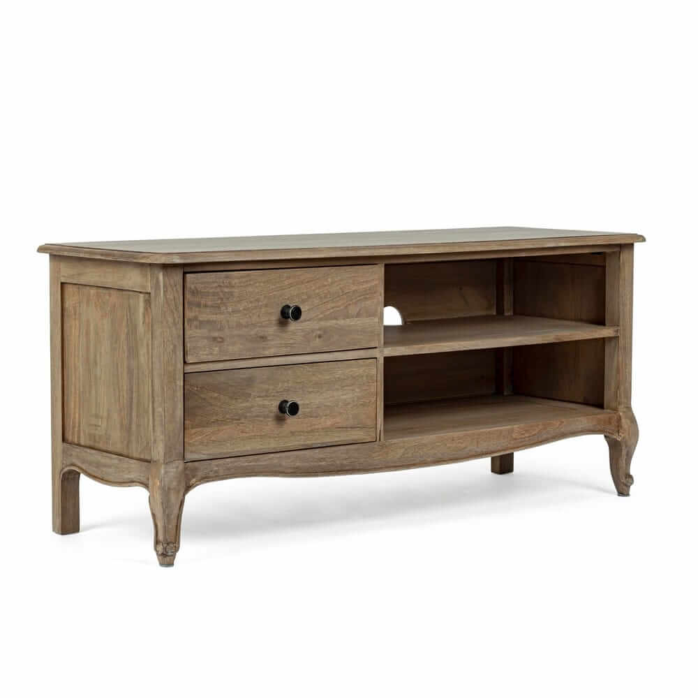 Mobile Porta TV in Legno di Mango con 2 Cassetti Stile Shabby - SERAPHINA