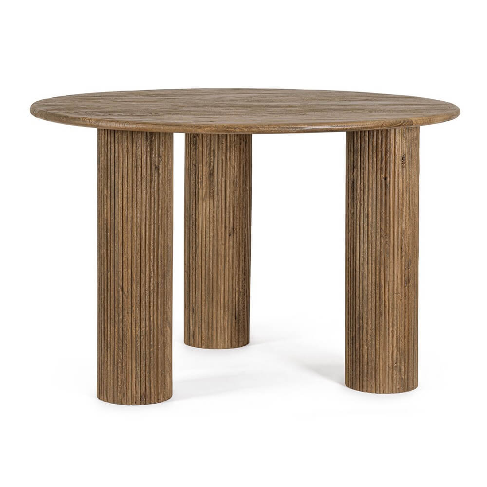 Tavolo Rotondo in Legno di Mango con Gambe a Colonna Scanalate - JASPER