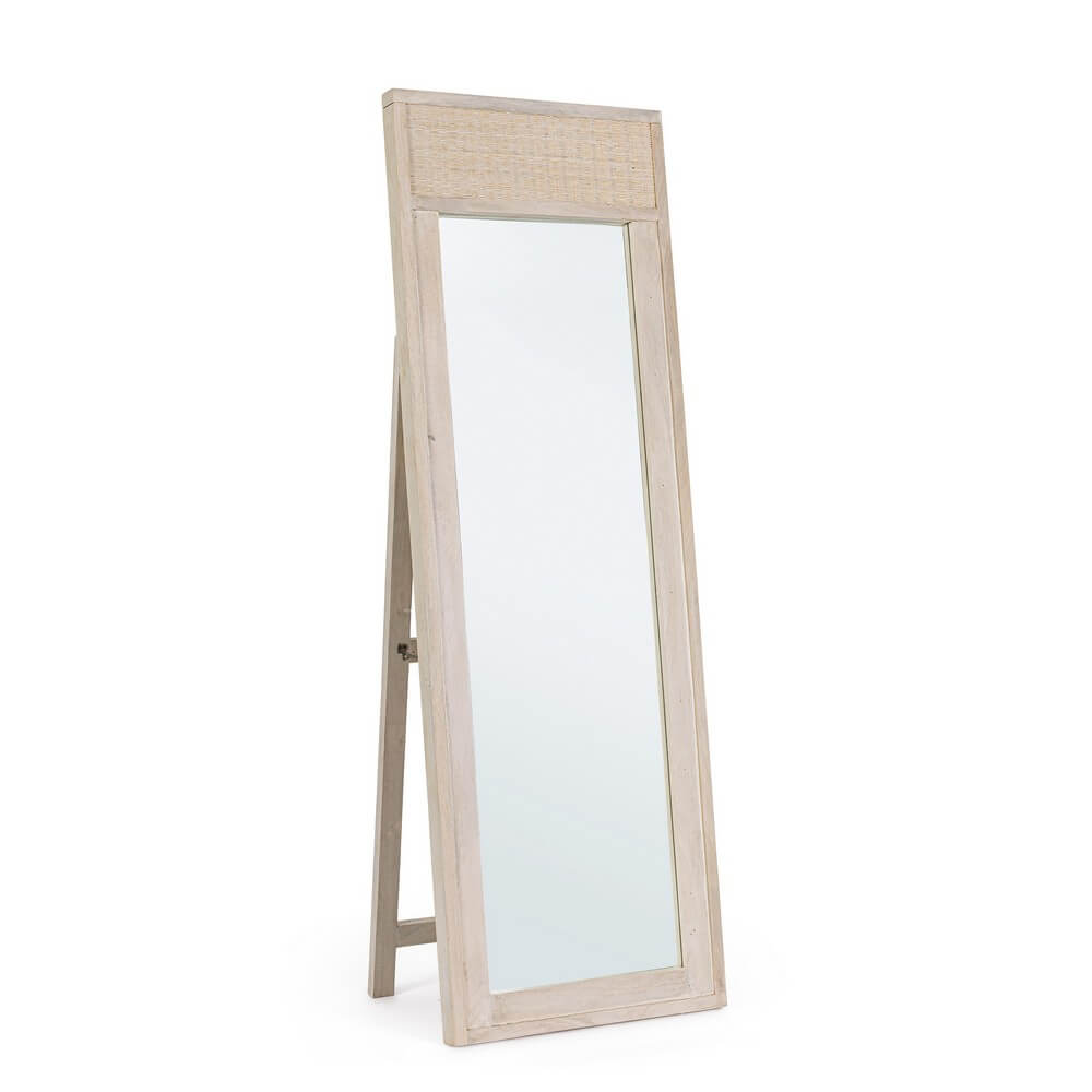 Specchio da Terra con Cornice in Legno di Mango e Rattan - LENA
