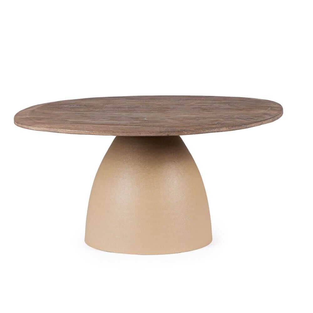 Tavolo FRANKLIN naturale di lato con base a campana beige sabbia #colore_Marrone