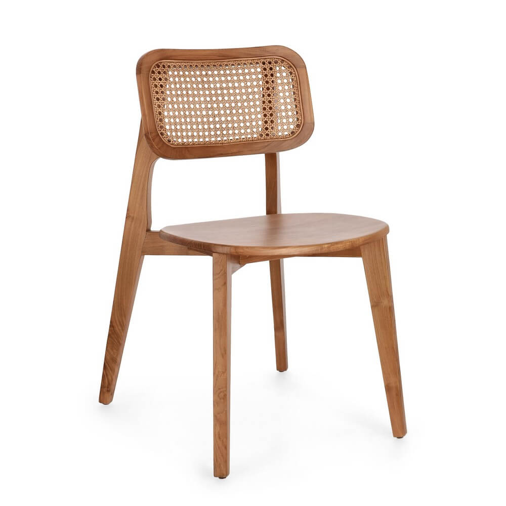 Set di 2 Sedie in Legno Teak con Schienale in Rattan Intrecciato - ELOISE