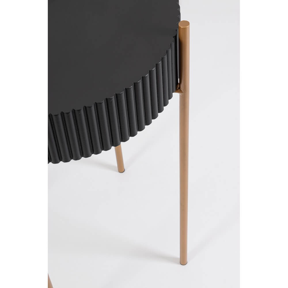 Tavolino rotondo nero con gambe in acciaio dorato stile art déco - LUCIA