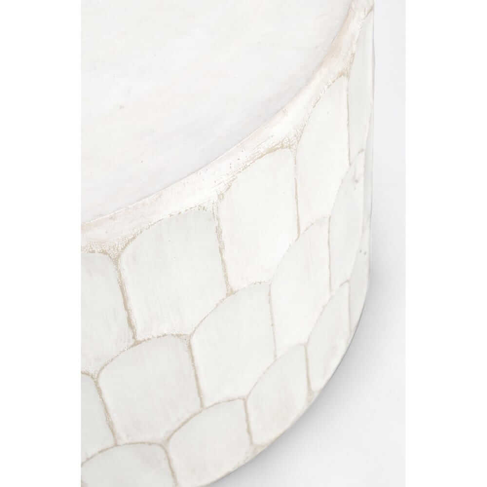 Tavolino rotondo in magnesia bianco con decoro a scaglie - ROAM