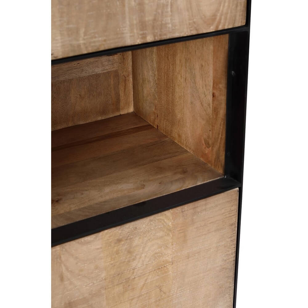 Mobile alto 2 ante in legno di mango e acciaio stile industriale - HAROLD