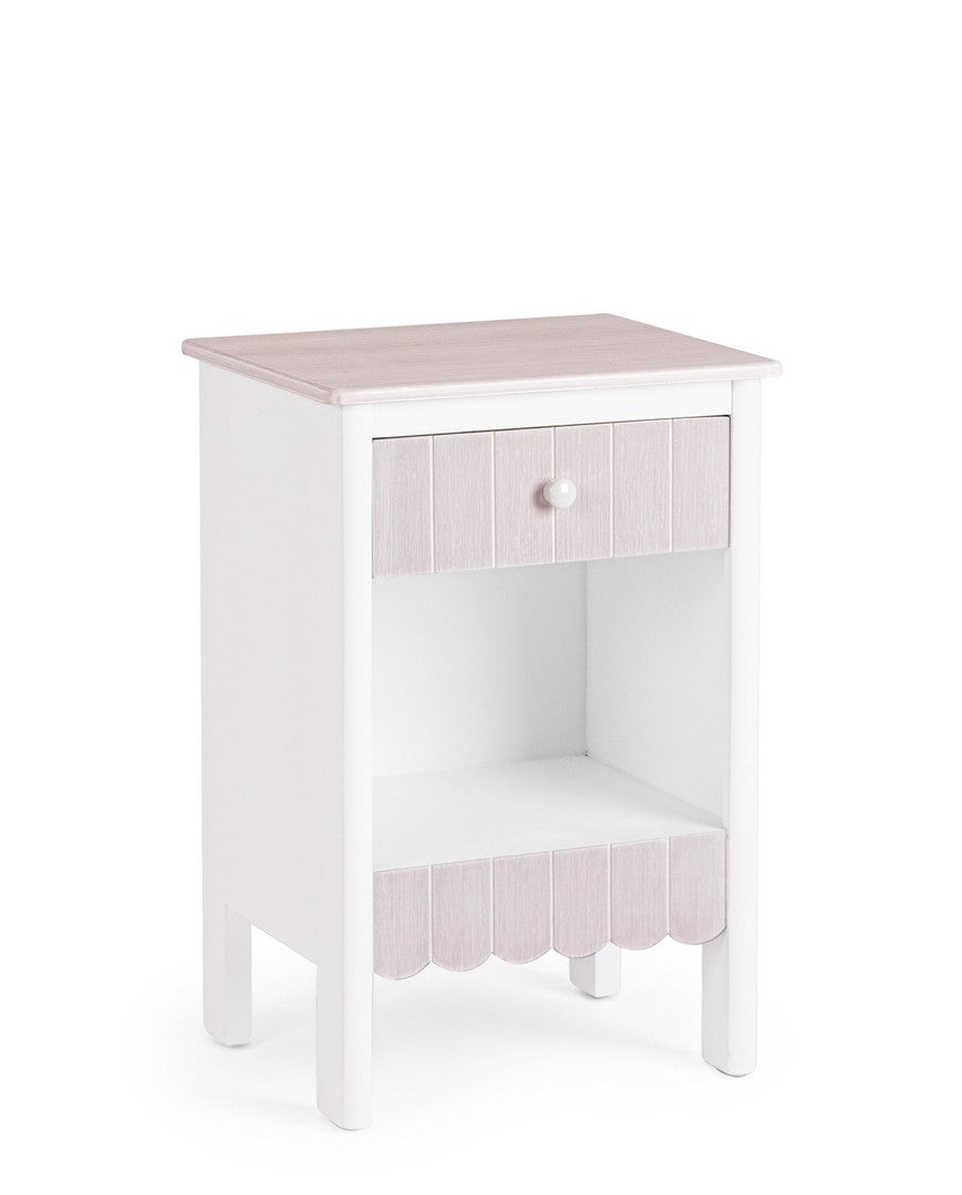 Comodino in MDF bianco con 1 cassetto stile romantico - FAYEL