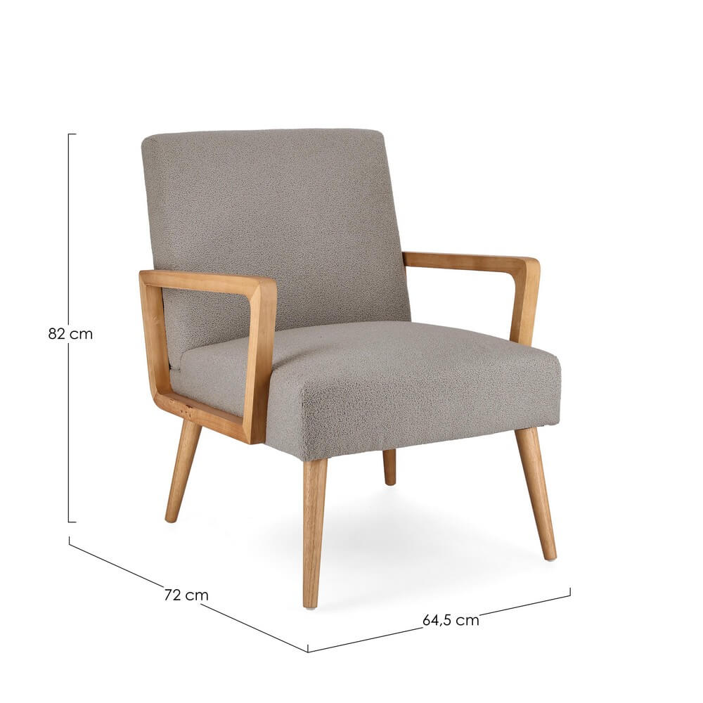 Poltrona con Braccioli in Legno e Tessuto Bouclé Nordico - RENEE