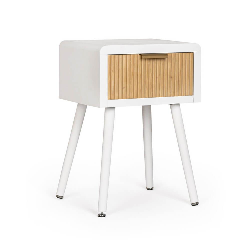 Comodino con 1 Cassetto in MDF e Bambù Stile Nordico - CHARLOTTE