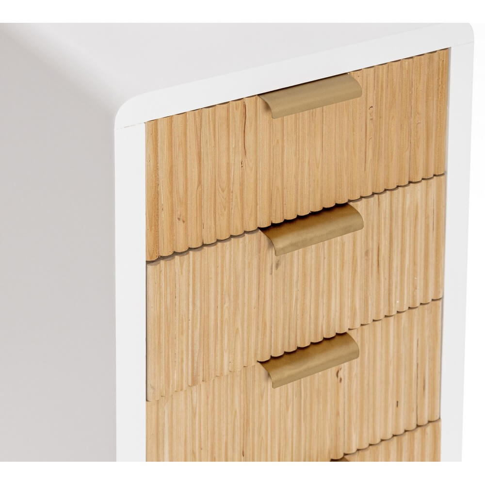 Cassettiera Alta 5 Cassetti in Legno Bianco e Naturale - CHARLOTTE