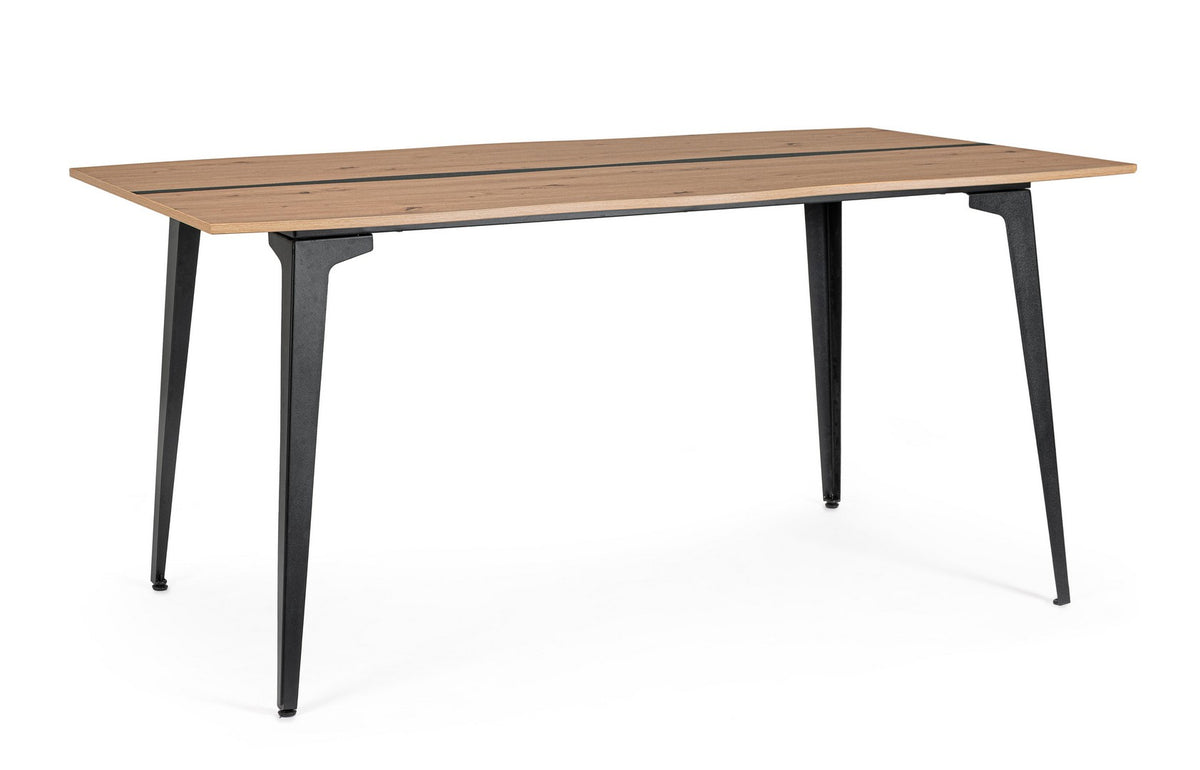 Tavolo da pranzo piano effetto legno con gambe in acciaio nero - MELYS
