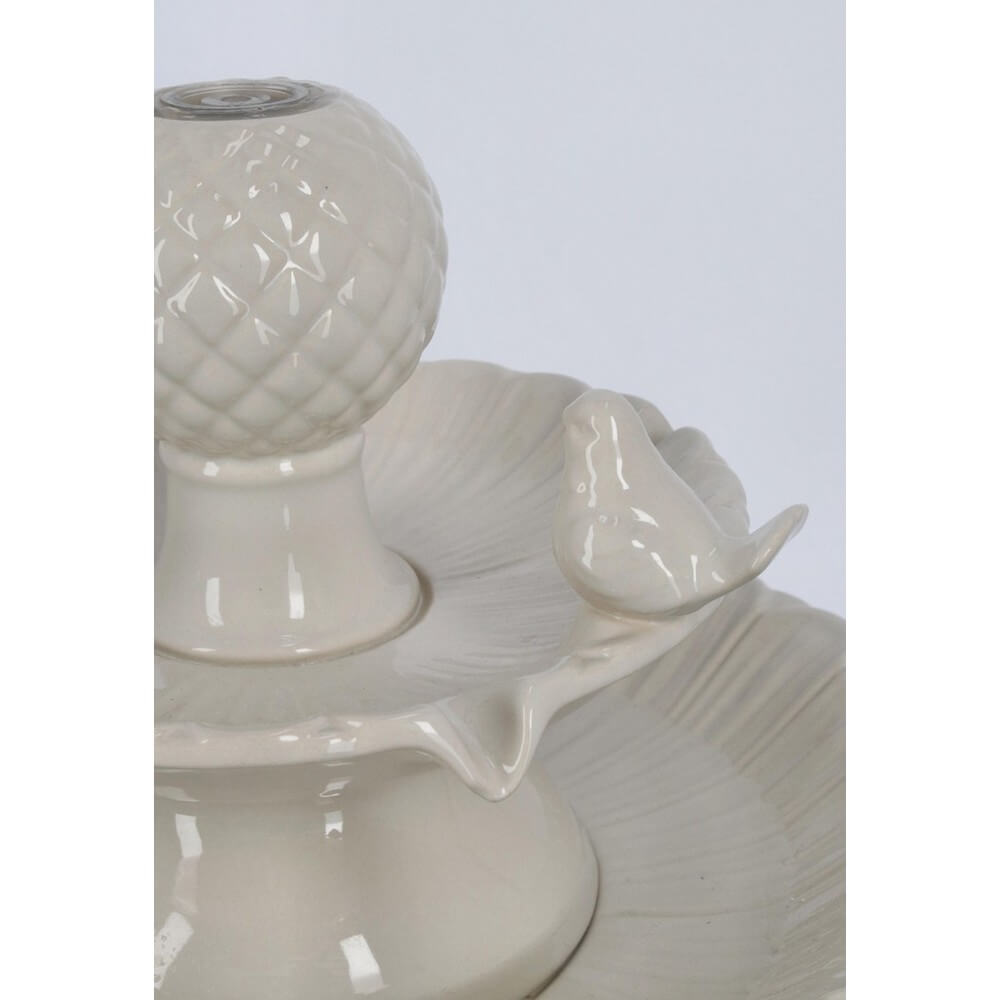 Fontana da Giardino in Ceramica con Uccellini e Luce LED Avorio - LUNARA