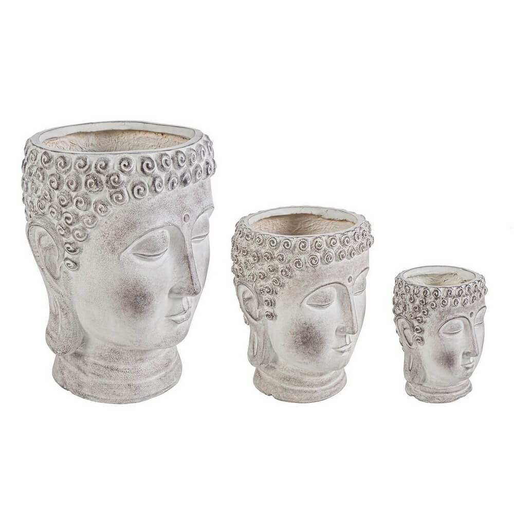 Set da 3 Porta Vaso Testa di Buddha in Fibra di Argilla - ZERIAH