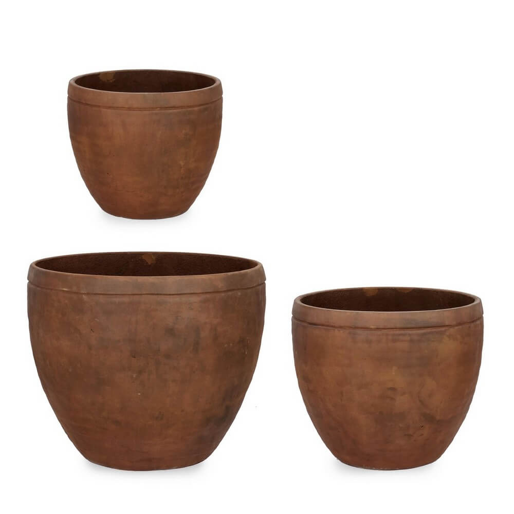Set da 3 Porta Vaso Tondo in Fibra di Vetro e Argilla per Esterno - MEILI