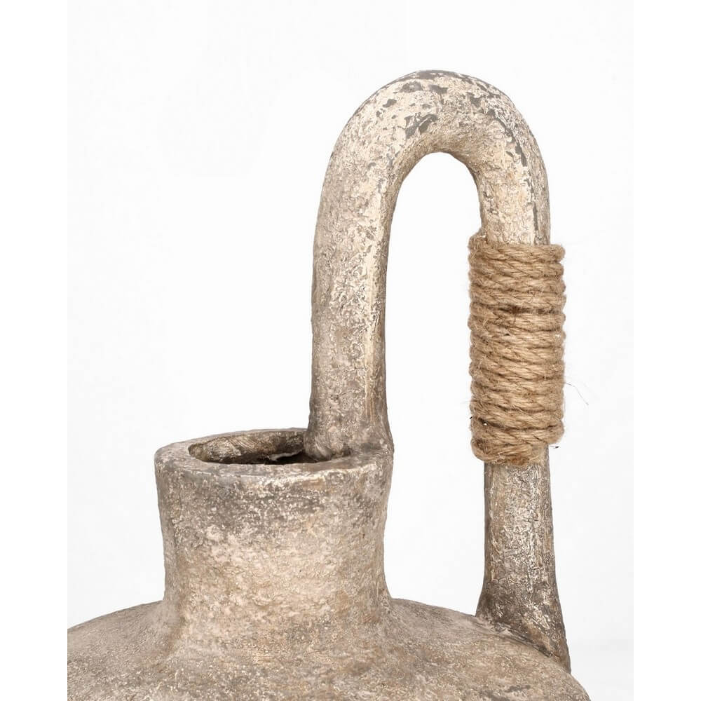 Porta Vaso Rotondo in Magnesia con Corda Effetto Antico Beige - TRAKTYNE