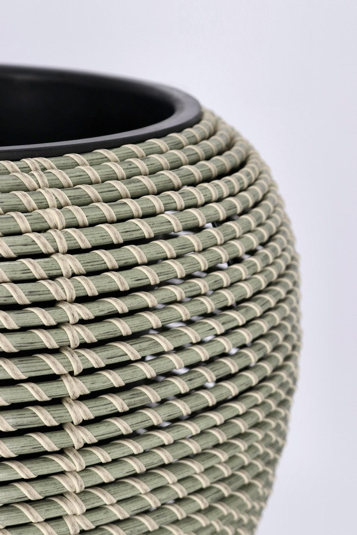 Set di 2 Set da 2 Porta Vaso Bombato in Polyrattan Verde con Vaso Estraibile - THANH