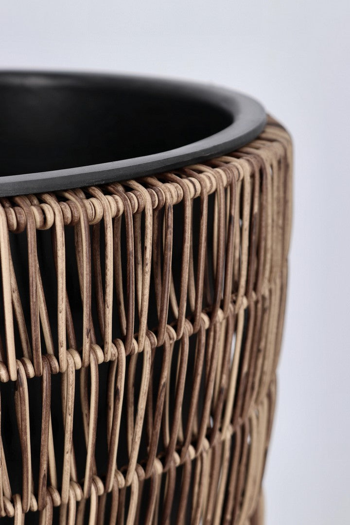 Set da 3 Porta Vaso Svasato in Polyrattan con Vaso Estraibile - AYUN