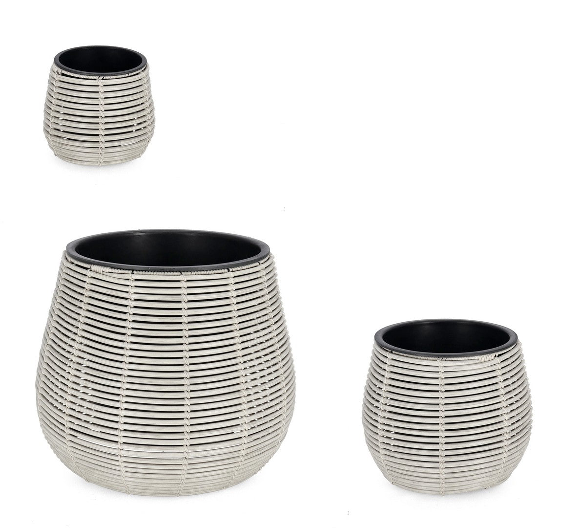 Set da 3 Porta Vaso in Polyrattan con Vaso Estraibile in Plastica - XIAN