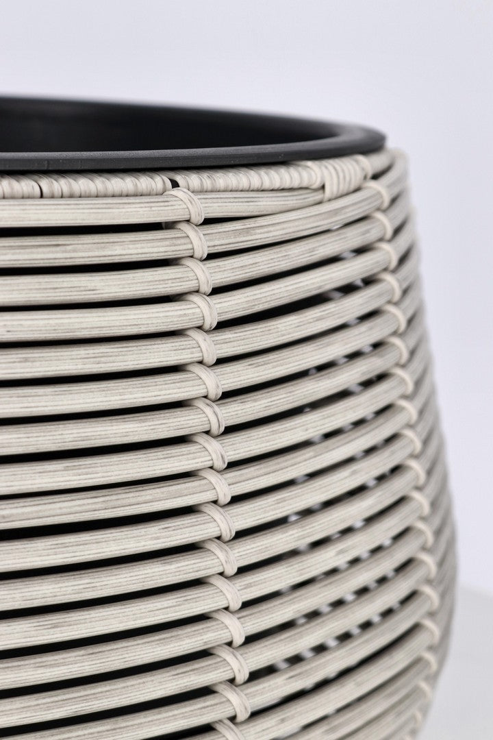 Set di 2 Porta Vaso Bassi in Polyrattan con Vaso Estraibile in Plastica - XIAN