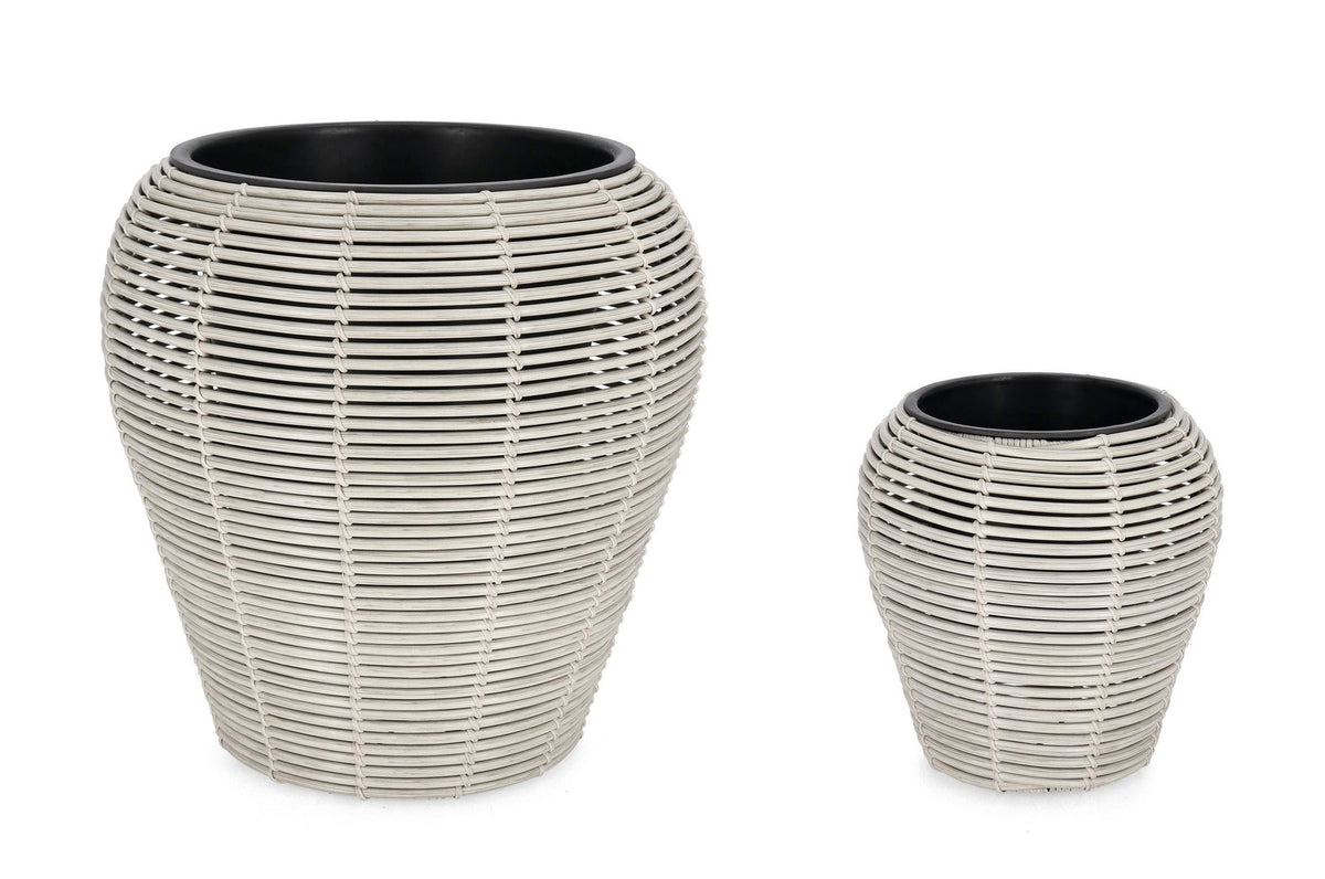 Set di 2 Set da 2 Porta Vaso in Polyrattan Intrecciato con Vaso Estraibile - XIAN