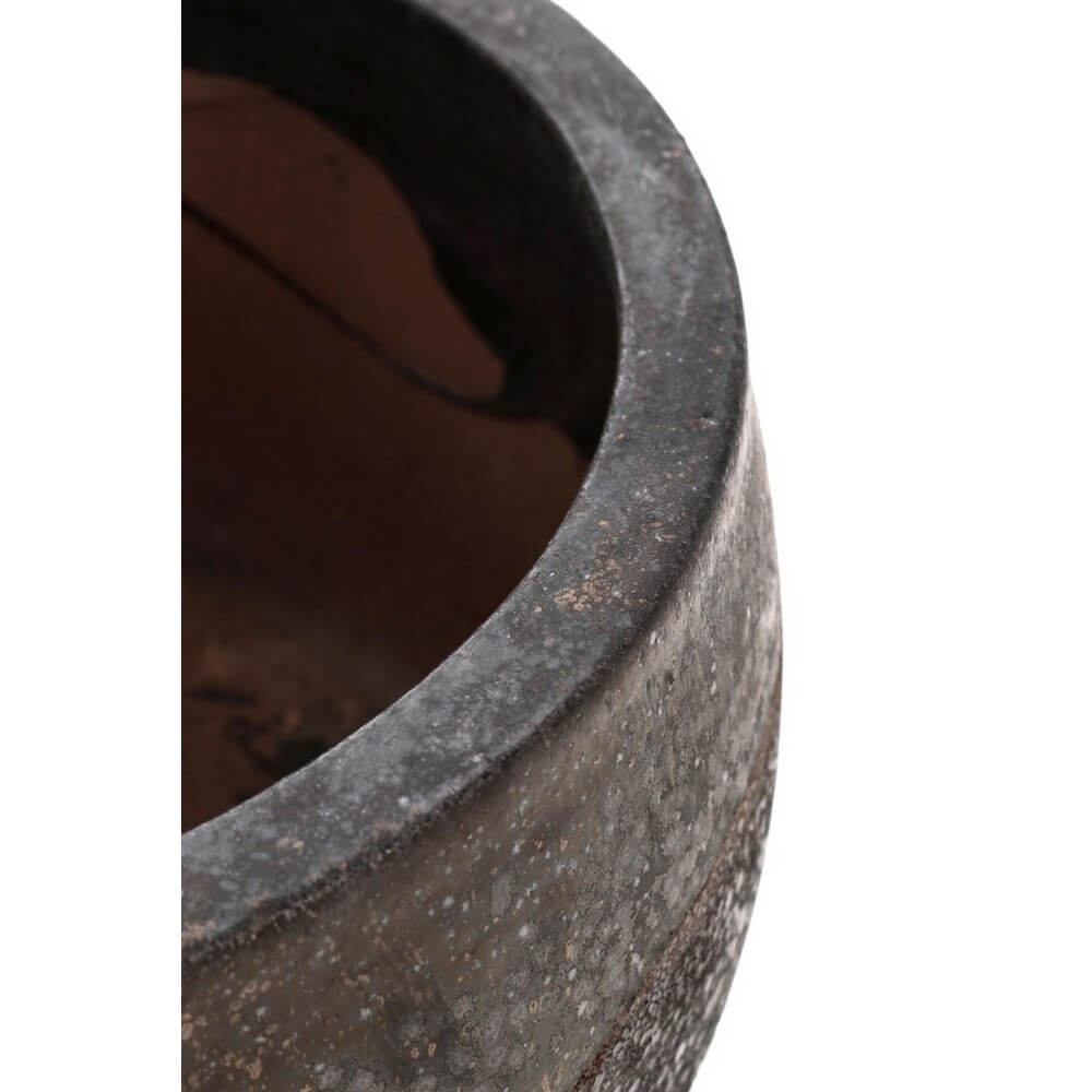 Set di 2 Porta Vaso Tondi Bassi in Terracotta Smaltata Rustica da Esterno - DUYEN