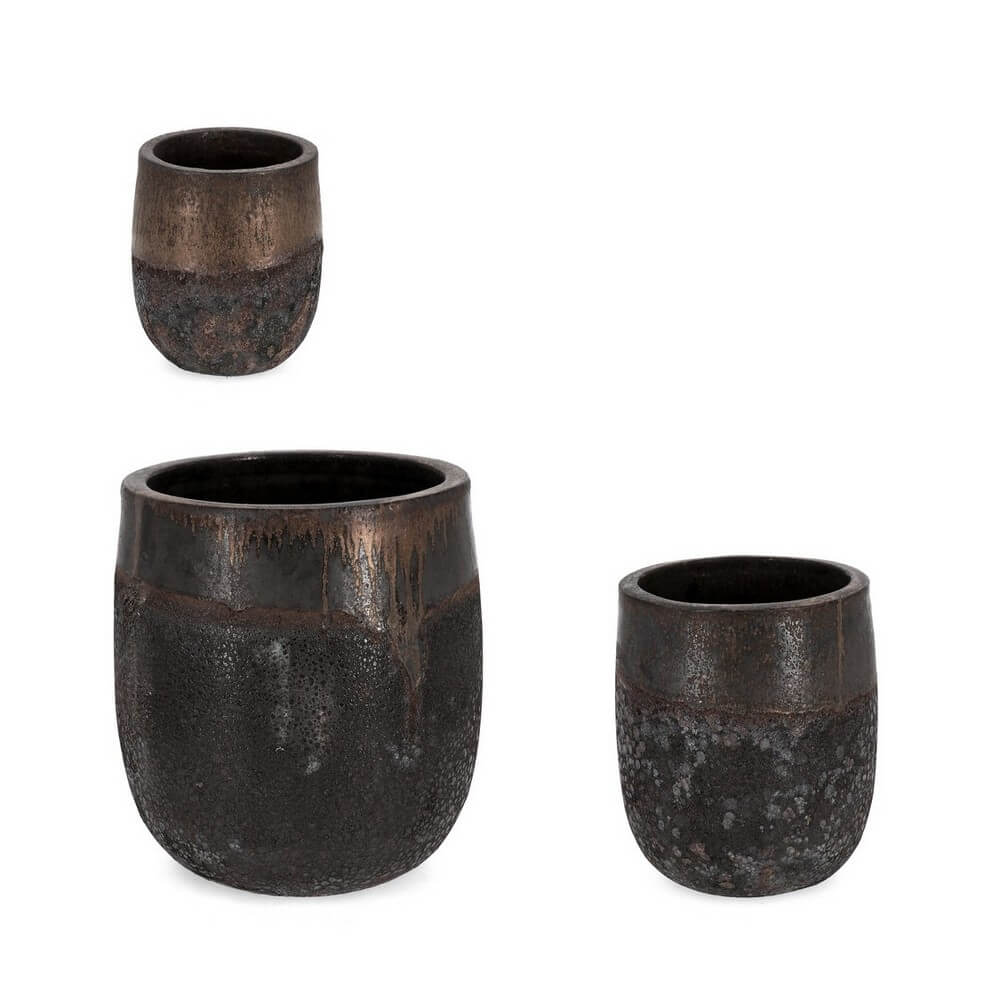 Set da 3 Porta Vasi Tondi in Terracotta Smaltata Effetto Rustico - DUYEN