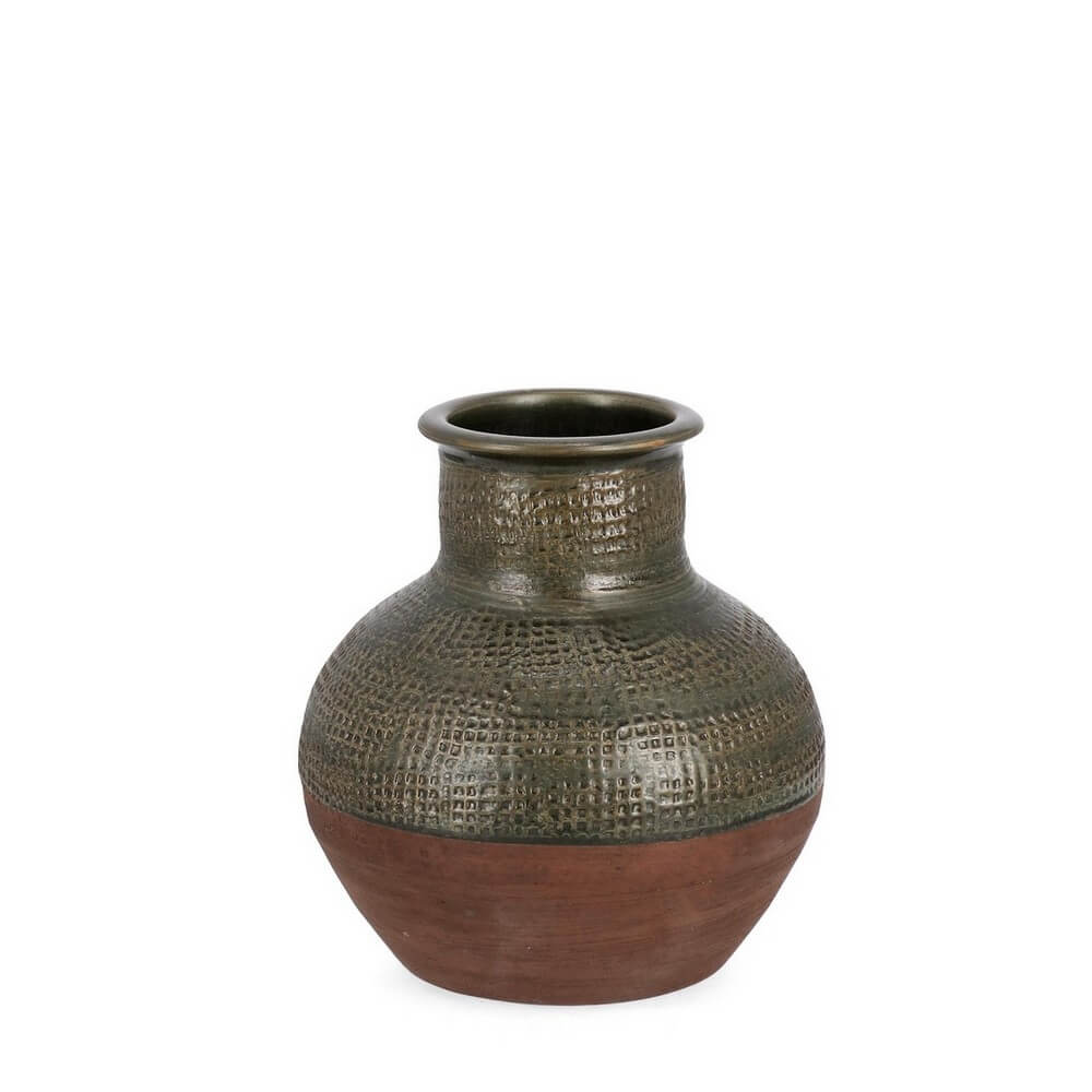 Porta Vaso in Terracotta Fatto a Mano Verde Stile Etnico H35 - ASTERION