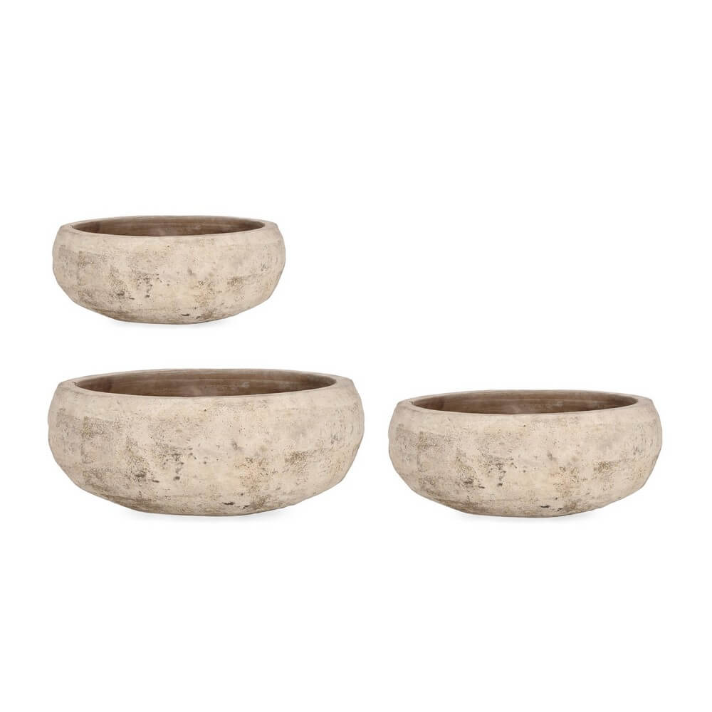 Set da 3 Porta Vaso Rotondi in Terracotta Brunita Fatta a Mano - MINH
