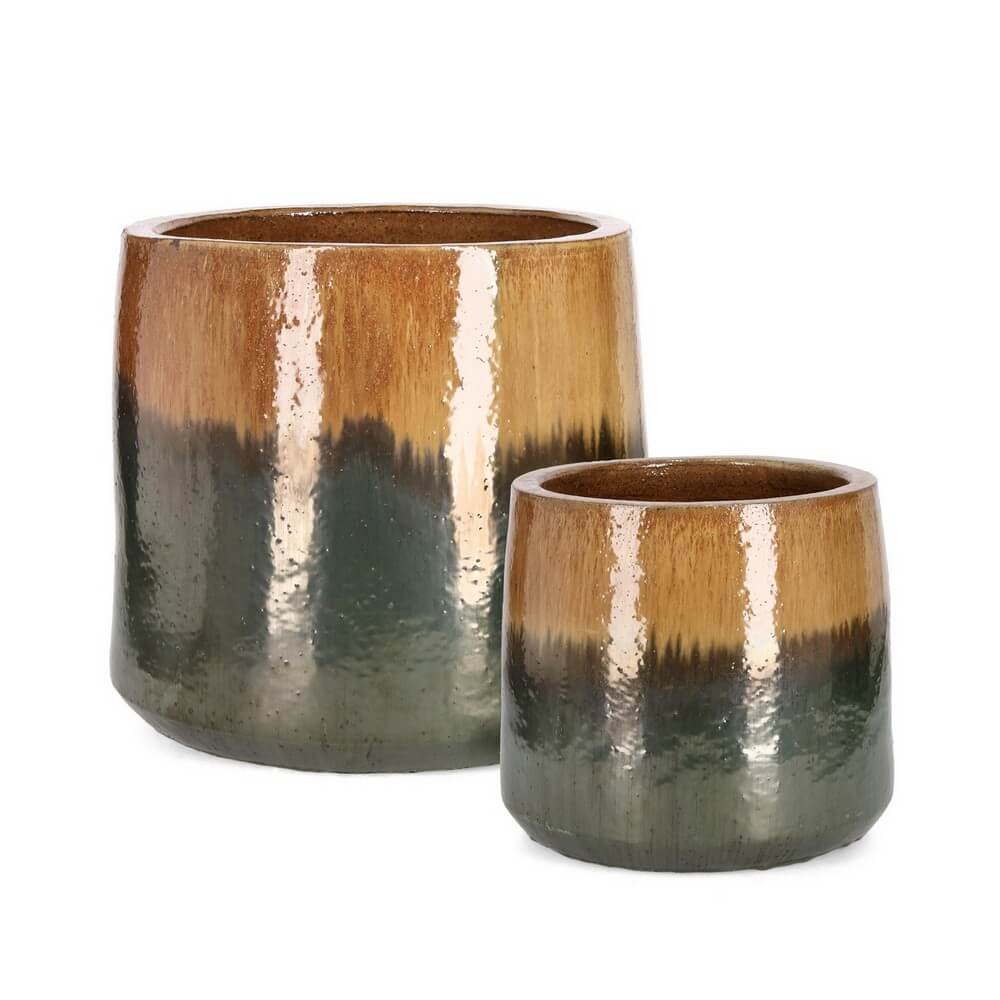 Set di 2 porta vaso in terracotta smaltata sfumata da esterno - THRAN