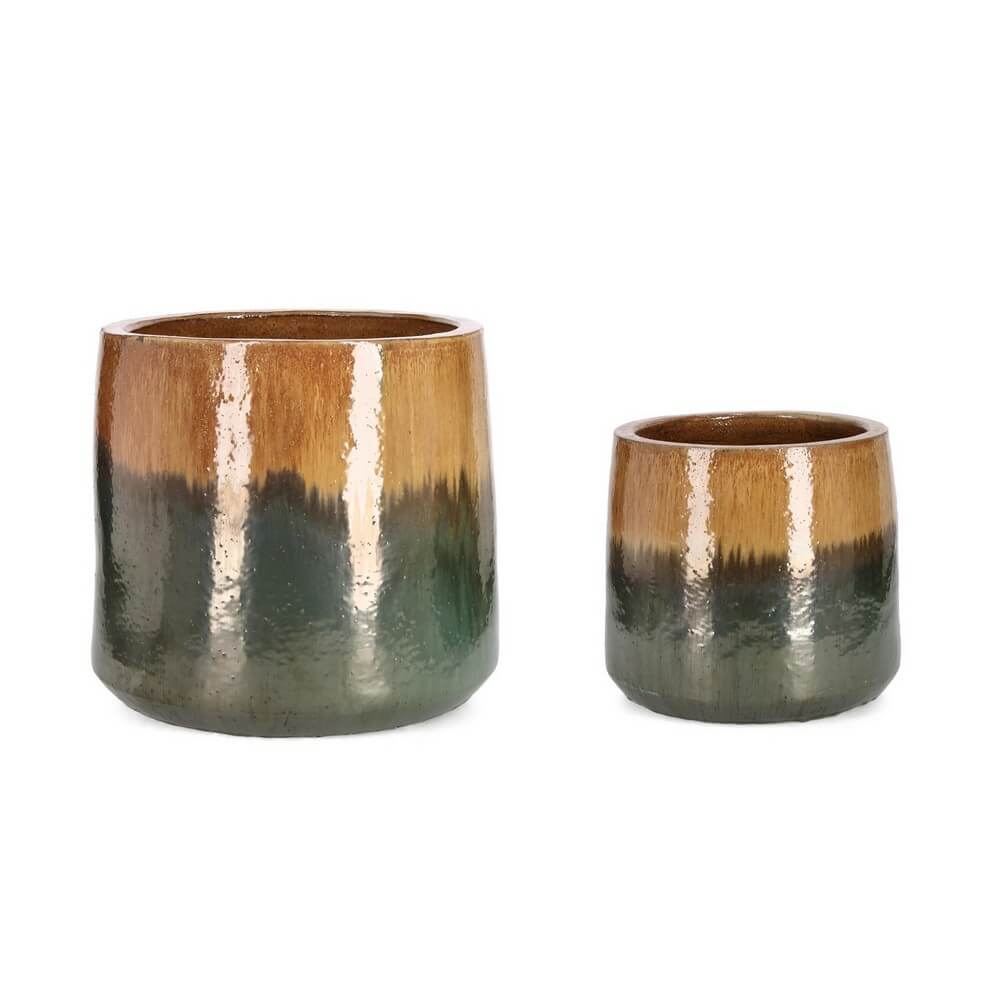 Set di 2 porta vaso in terracotta smaltata sfumata da esterno - THRAN