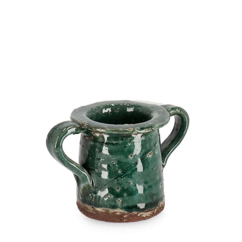 Porta Vaso in Terracotta Smaltata Verde Fatto a Mano con Manici - DARUMA