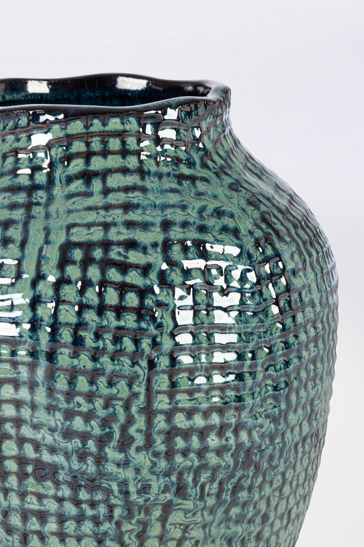 Vaso in Terracotta Smaltata Artigianale Blu Verde H 37,5 cm - SAWAN