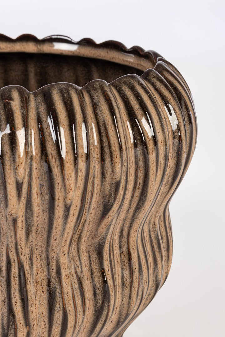 Set da 3 Porta Vaso in Terracotta Smaltata Rigata Fatta a Mano - CHAINAT