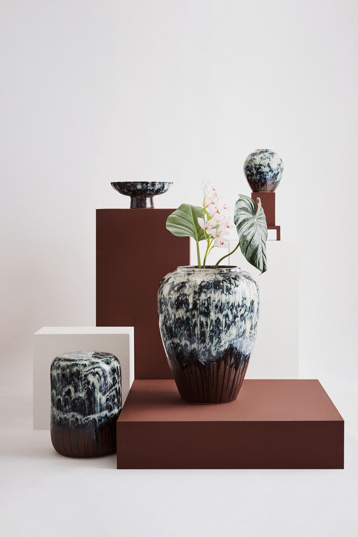 Porta Vaso in Terracotta Smaltata Fatto a Mano Forma Bombata - DELFA