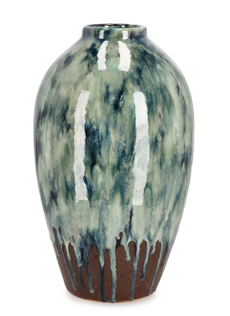 Vaso in Terracotta Smaltata Fatto a Mano Verde Blu H40 cm - DELFA